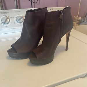 BCBG MAXAZRIA Purple Leather Open Toe Booties